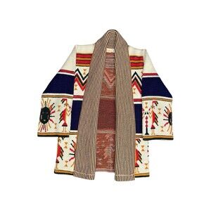 Vtg 70s Wintuk Sabra Cardigan Southwest Aztec Cat Tribal Boho Collared Hippie